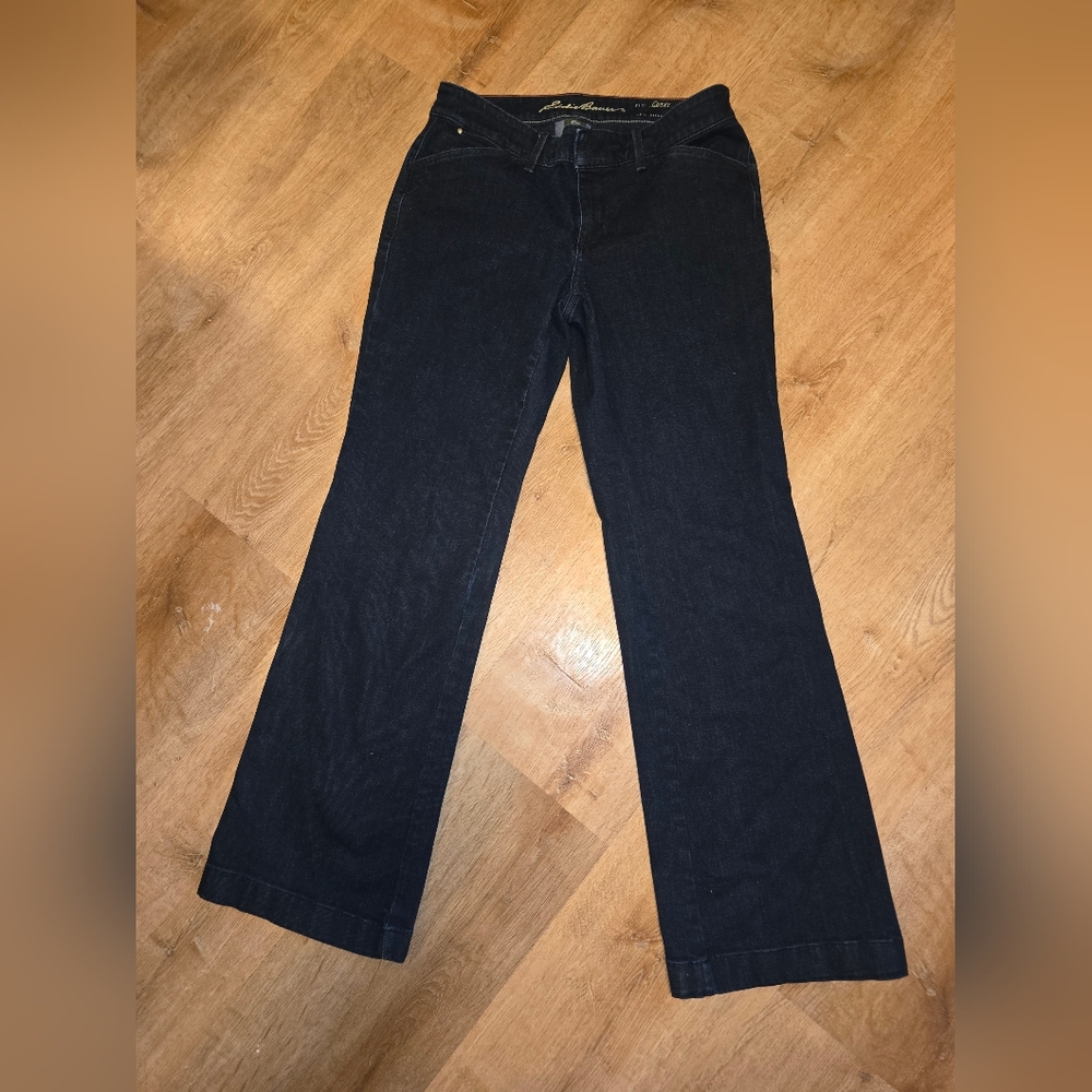 Eddie Bauer Curvy Trouser Women's Size 8 Blue Denim Stretch Pants Mid Rise